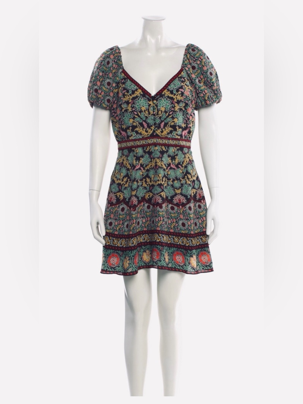 Alice + Olivia Multicolor Aline V-Neck Puff Sleeve Mini Dress